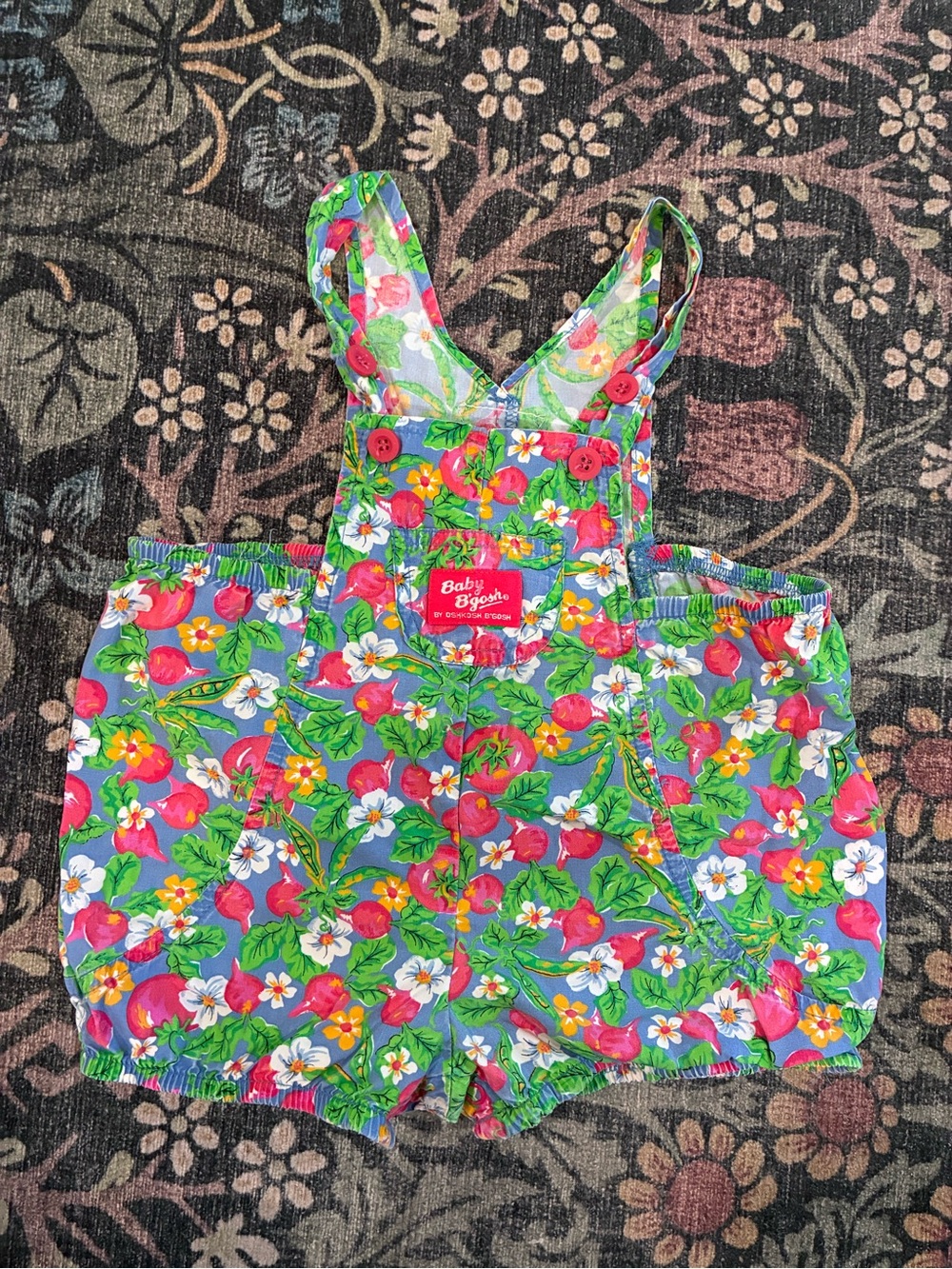Vintage 90s Baby B'gosh Vestbak Cotton Toddler Short Overalls - Harvest Print